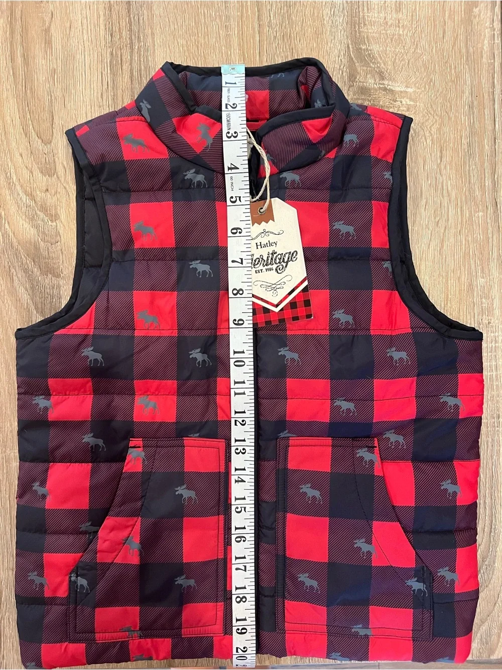 Hatley Heritage Boys Size 6 Buffalo Plaid Quilted Puffer Vest Moose NWT